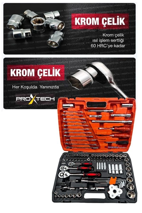 Profesyonel Mekanik Krom Çelik Premium Kalite 121 Parça Lokma Takımı 1/2-1/4-3/8 Full Set - Görsel 5