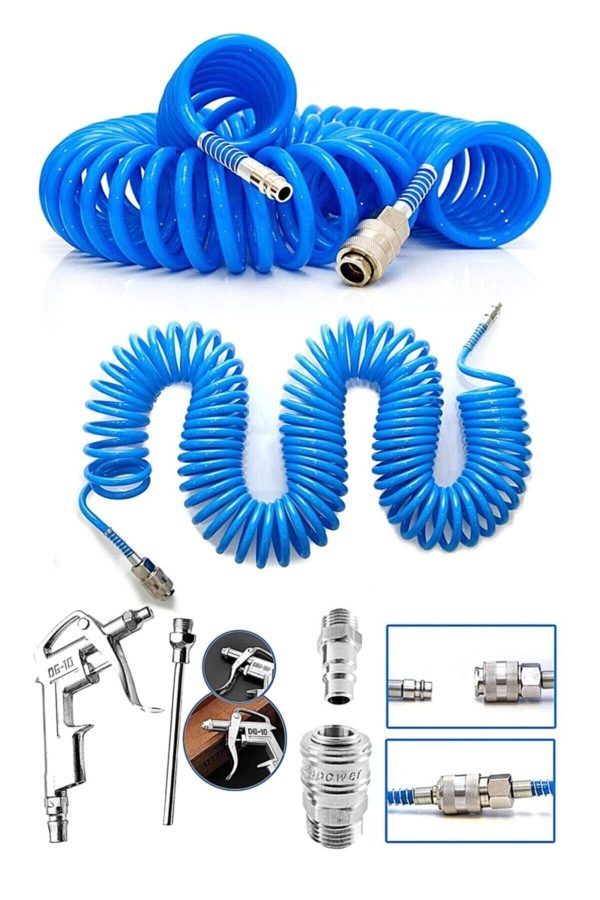 15 Metre Kompresör Spiral Hava Hortumu 8 Mm 15 Mt Hava Jakı Hava Tabancası Recor Paket - Görsel 5